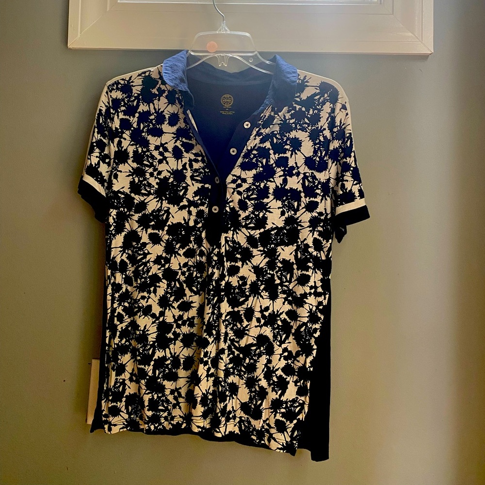 Tory Burch Polo Tee Shirt Size M Navy & White pattern